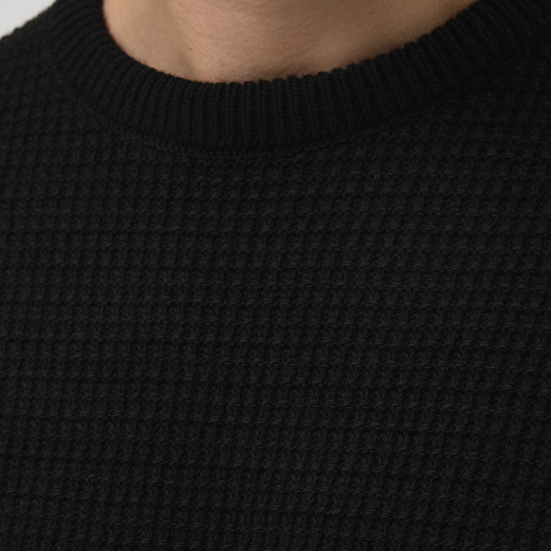 Waffle Dokulu Bisiklet Yaka Kazak