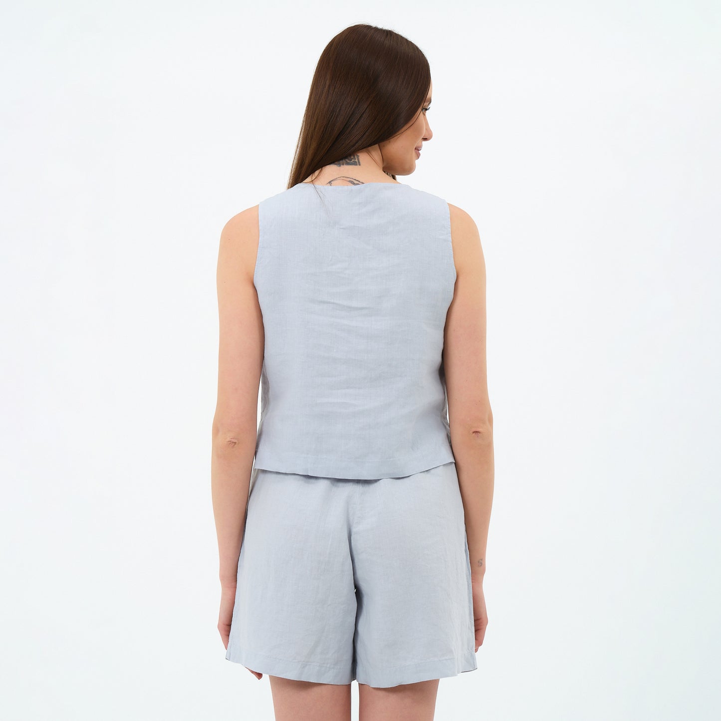 %100 Keten Kare Yaka Bluz