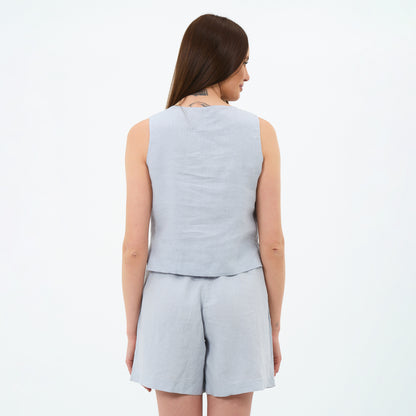 %100 Keten Kare Yaka Bluz