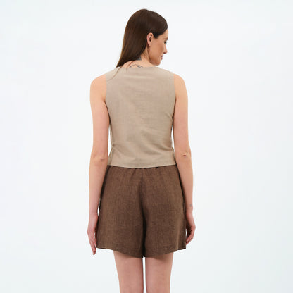 %100 Keten Kare Yaka Bluz