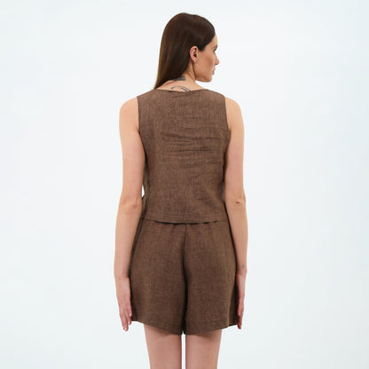 %100 Keten Kare Yaka Bluz