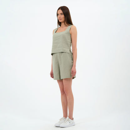 %100 Keten Kare Yaka Bluz