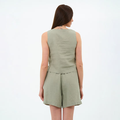 %100 Keten Kare Yaka Bluz