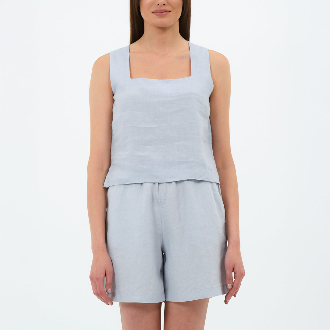 %100 Keten Kare Yaka Bluz