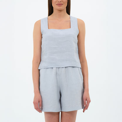 %100 Keten Kare Yaka Bluz