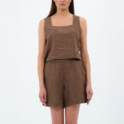 %100 Keten Kare Yaka Bluz