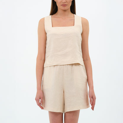 %100 Keten Kare Yaka Bluz