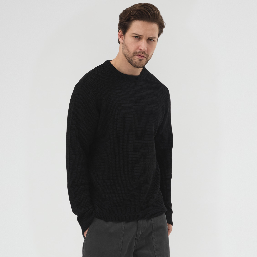 Waffle Dokulu Bisiklet Yaka Kazak