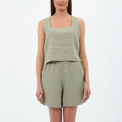 %100 Keten Kare Yaka Bluz