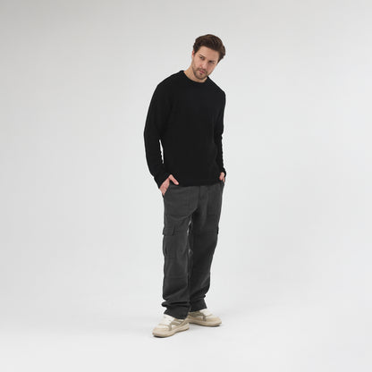 Waffle Dokulu Bisiklet Yaka Kazak