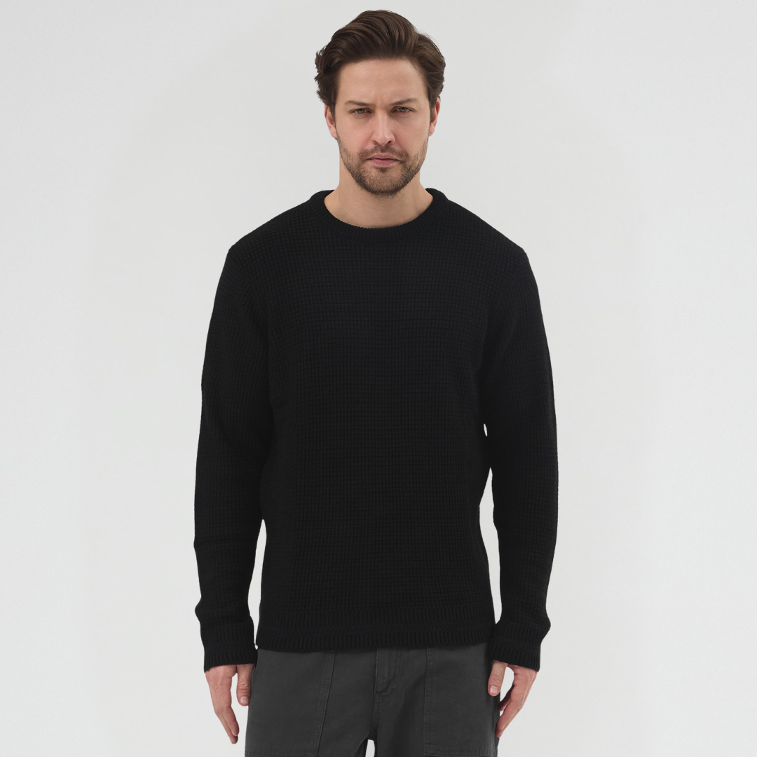 Waffle Dokulu Bisiklet Yaka Kazak